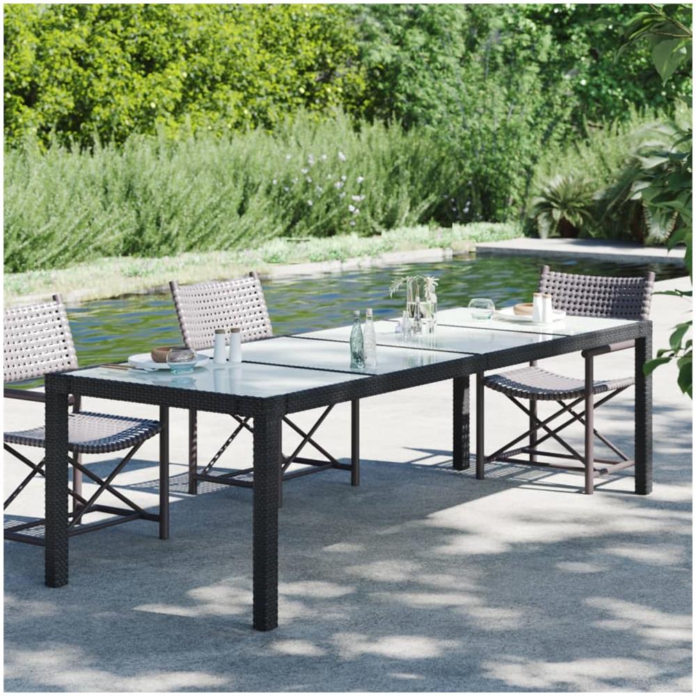 Tavolo Giardino Nero 250x100x75cm Vetro Temperato E Polyrattan - Foto 1