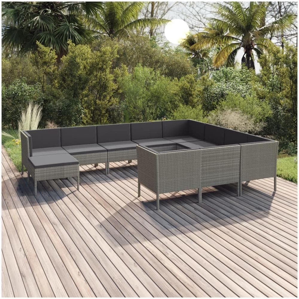 Set Bar Da Giardino 11 Pezzi VidaXL - Polyrattan Grigio Con Cuscini, Tavolo Vetro Temperato - Foto 3