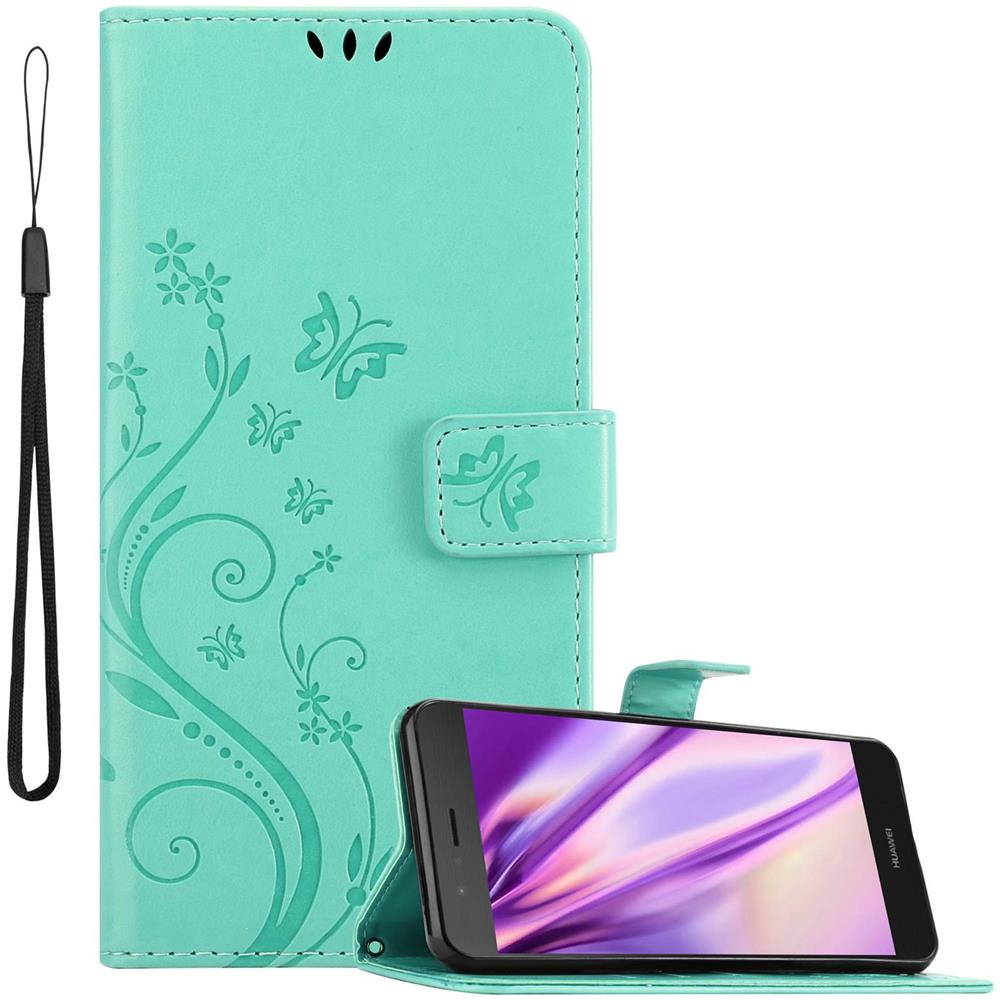 Cadorabo Custodia Compatibile Con Huawei P9 Lite In Turchese Fiore - Coperchio Protettivo In Design Floreale Con Chiusura Magnetica, Funzione Stand E Slot Per Carte - Foto 1