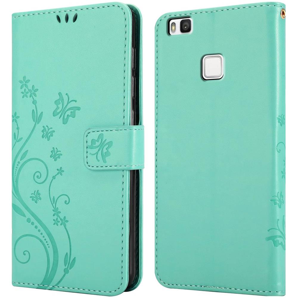 Cadorabo Custodia Compatibile Con Huawei P9 Lite In Turchese Fiore - Coperchio Protettivo In Design Floreale Con Chiusura Magnetica, Funzione Stand E Slot Per Carte - Foto 8