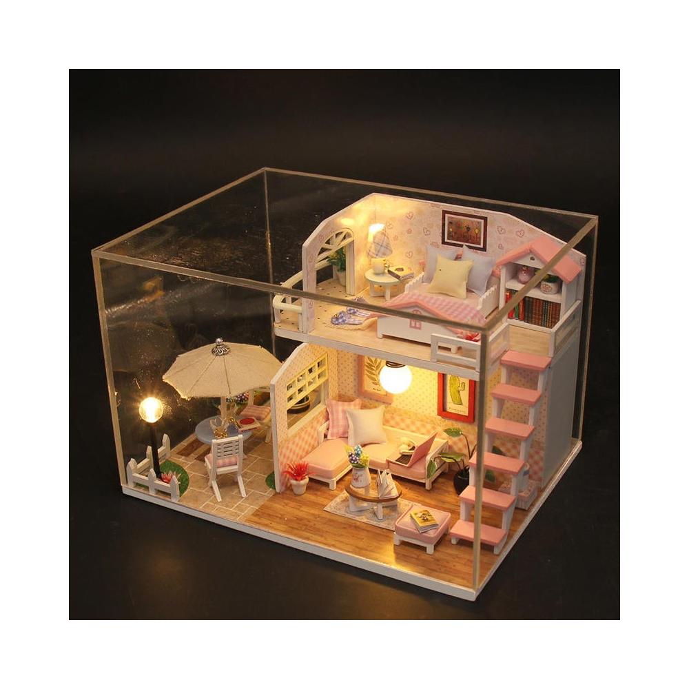Kit Casa In Miniatura Fai Da Te Con Luci LED E Mobili In Legno Per Adulti