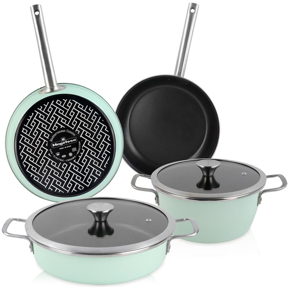 Nordic Verde Set Di Pentole Induzione 6-piece Antiaderente Casseruoli, Padelle Design Vintage Verde - Foto 1