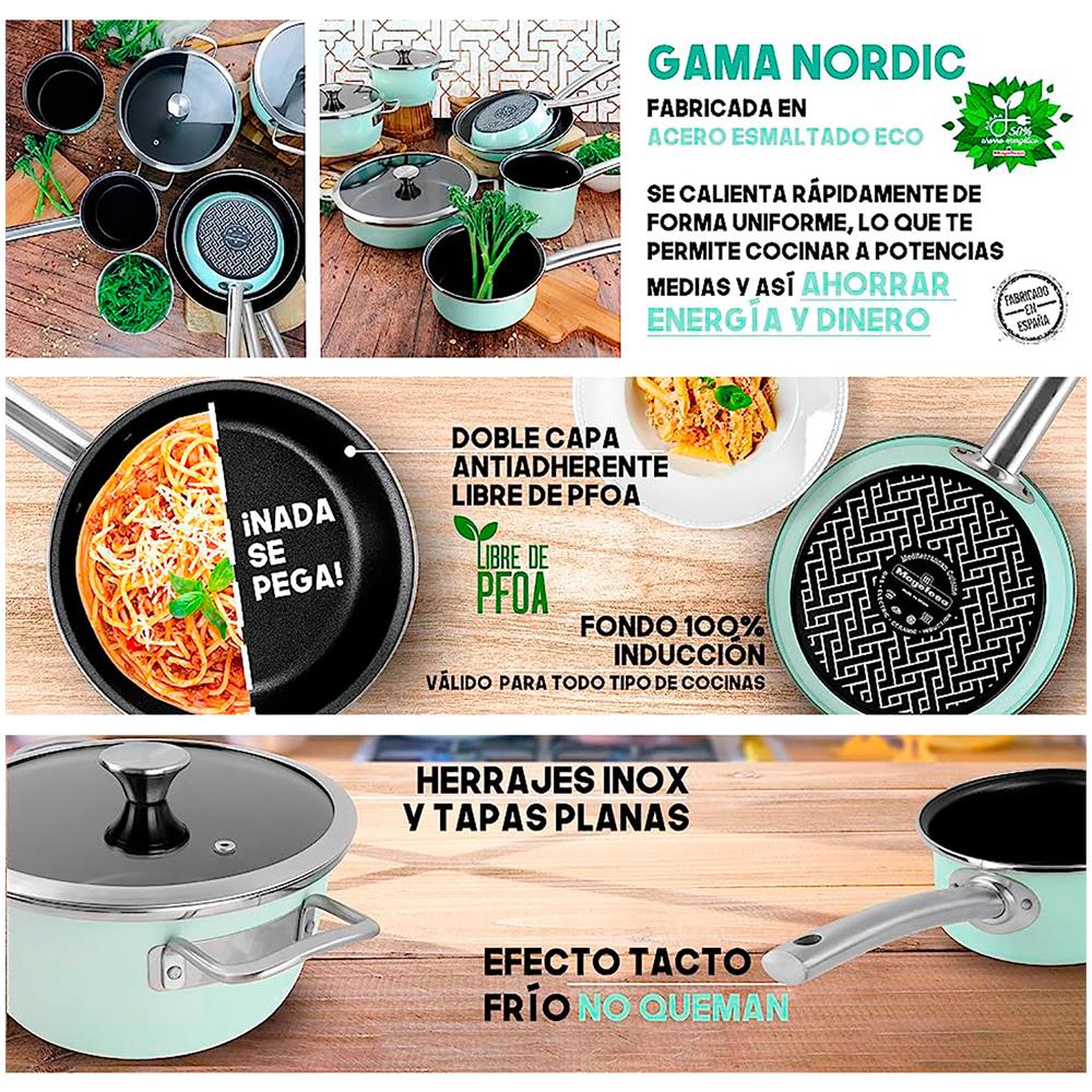 Nordic Verde Set Di Pentole Induzione 6-piece Antiaderente Casseruoli, Padelle Design Vintage Verde - Foto 2