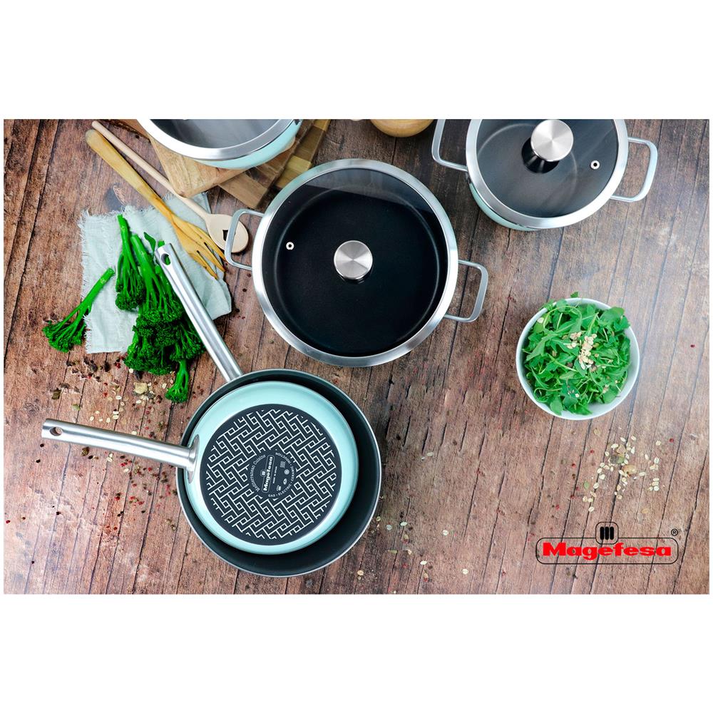 Nordic Verde Set Di Pentole Induzione 6-piece Antiaderente Casseruoli, Padelle Design Vintage Verde - Foto 8