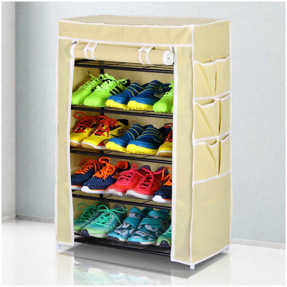 Scarpiera Salvaspazio 6 Ripiani 18 Paia Scaffale Acciaio E Tessuto Tnt Beige - Foto 5