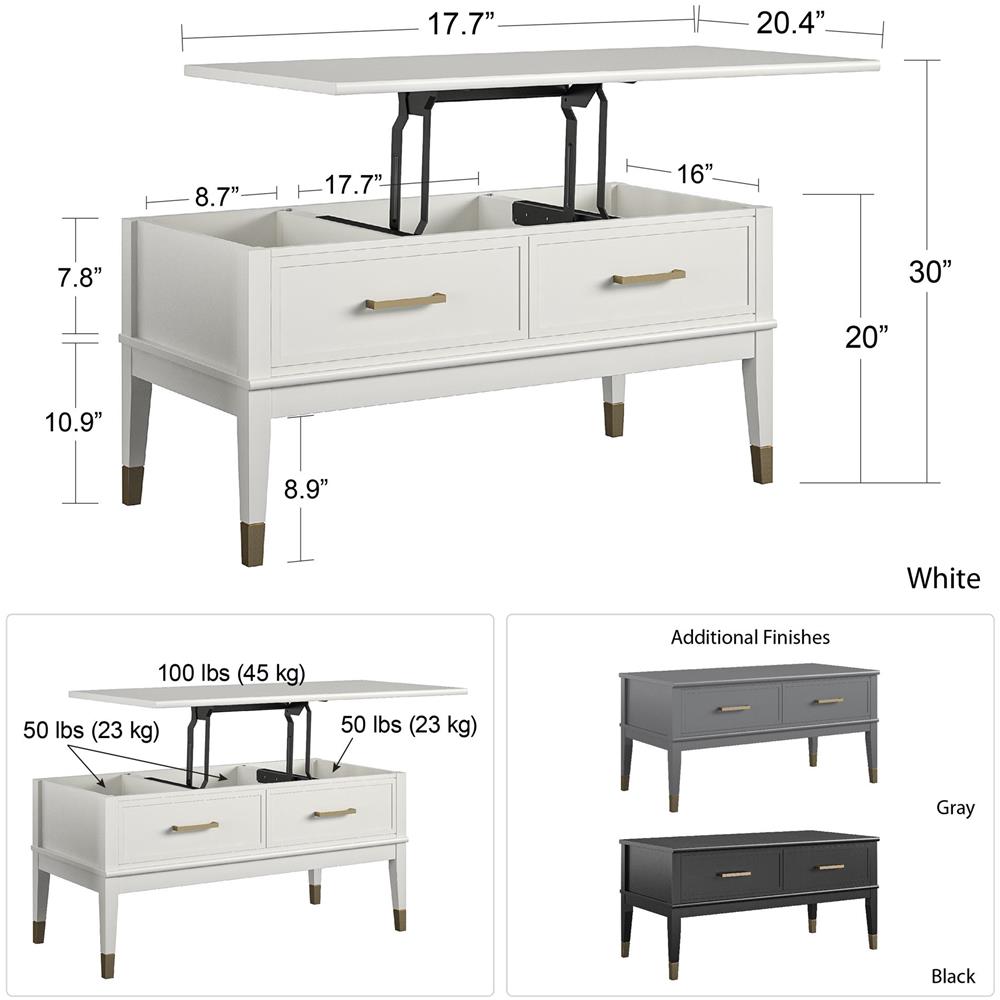 Westerleigh Tavolino Con Alzata E 2 Cassetti In Truciolare Laminato Pvc Nero - Foto 2