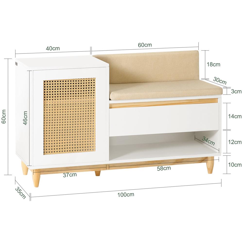 Scarpiera In Rattan Da Ingresso, Scarpiera Con Vano Contenitore, Scarpiera Decorativa Portascarpe Con Panca In Legno, 100x35x60cm Fsr128-w - Foto 2