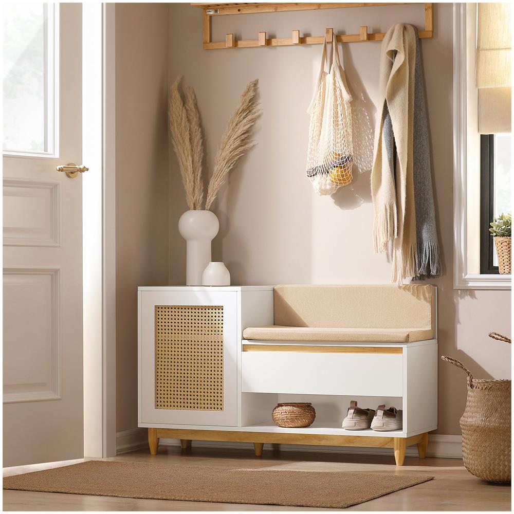 Scarpiera In Rattan Da Ingresso, Scarpiera Con Vano Contenitore, Scarpiera Decorativa Portascarpe Con Panca In Legno, 100x35x60cm Fsr128-w - Foto 7