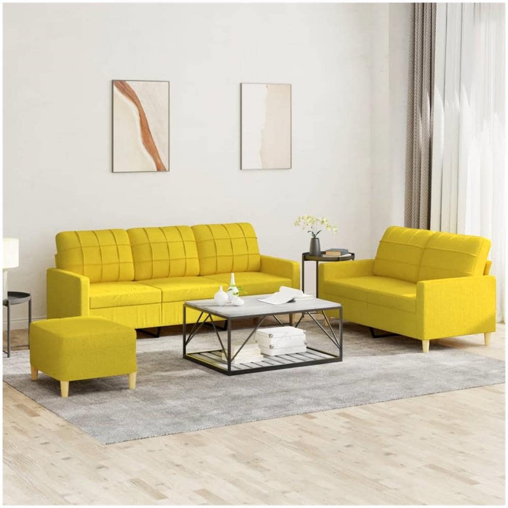 Set Di Divani 3 Pz Con Cuscini Giallo Chiaro In Tessuto - Foto 1