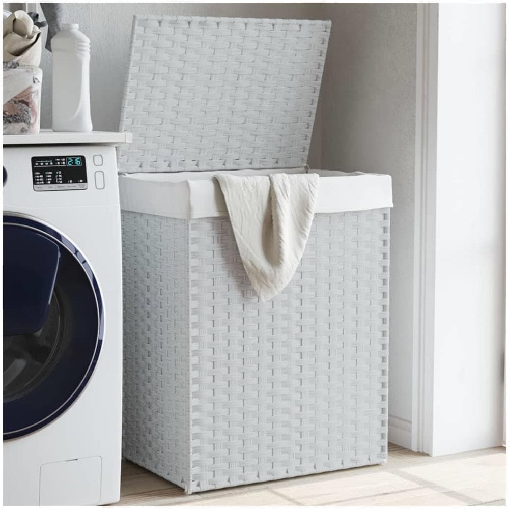 Cesto Portabiancheria Coperchio Bianco 46x33x60 Cm Polyrattan - Foto 1