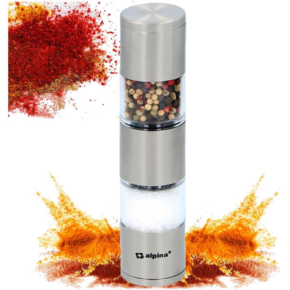 Macinapepe e Sale Spezie Acciaio Inossidabile 2 Scomparti Argento Lame Affilate - Foto 1