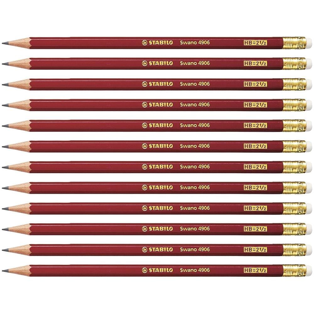 swano - Matita in Grafite - con gommino - Confezione da 12 - Gradazione HB - Rossa - Foto 1