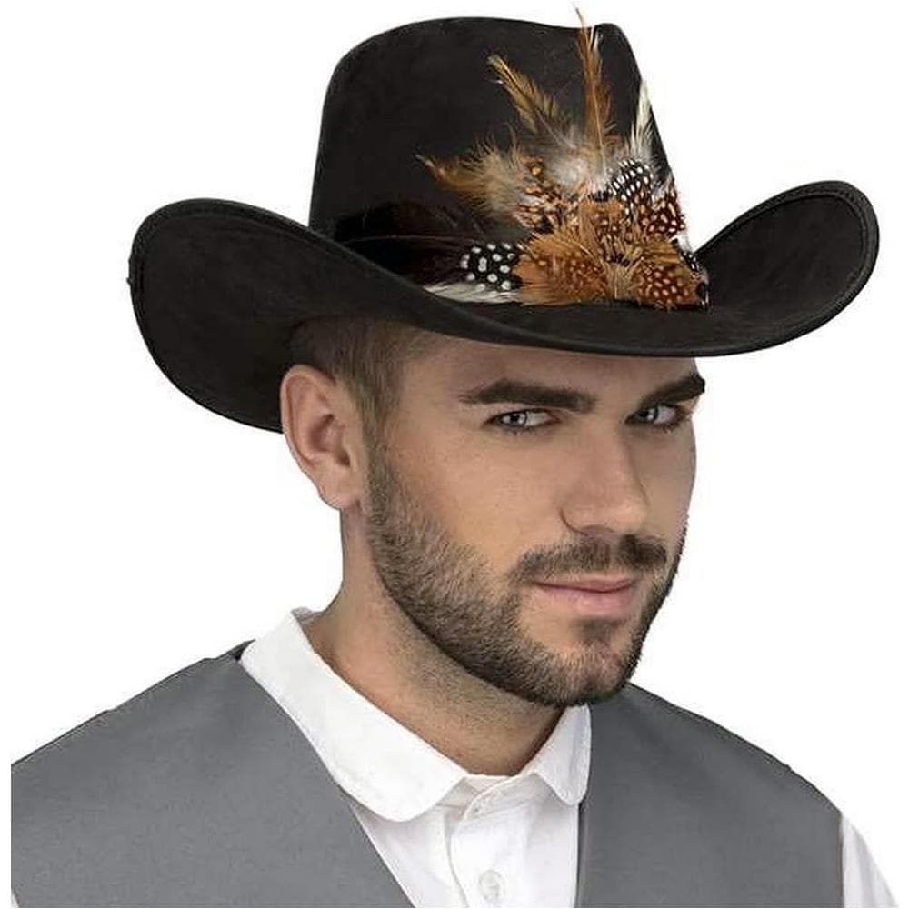 Cappello da cowboy marrone con piume 59 cm - Foto 1