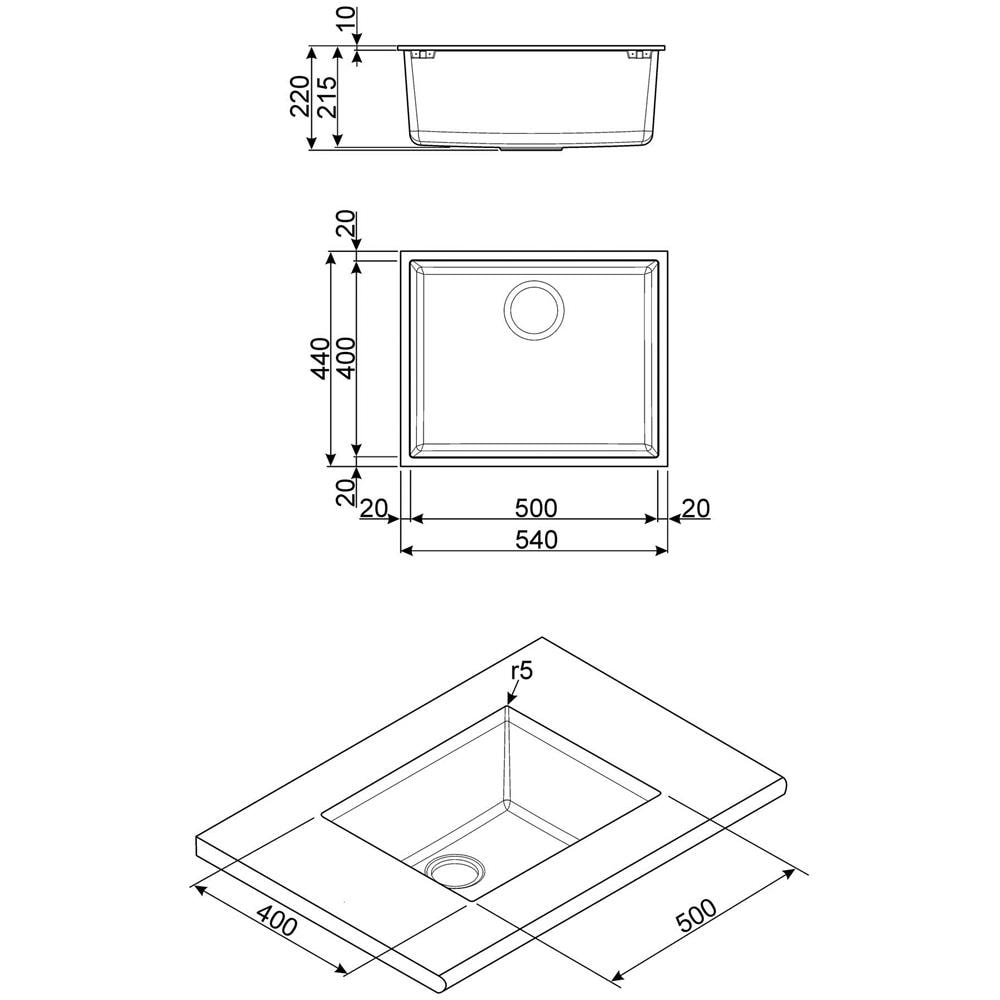 Vasca Sottotop VZUM57TT Dimensioni 50 x 40 cm Colore Titanio Serie Quadra - Foto 2