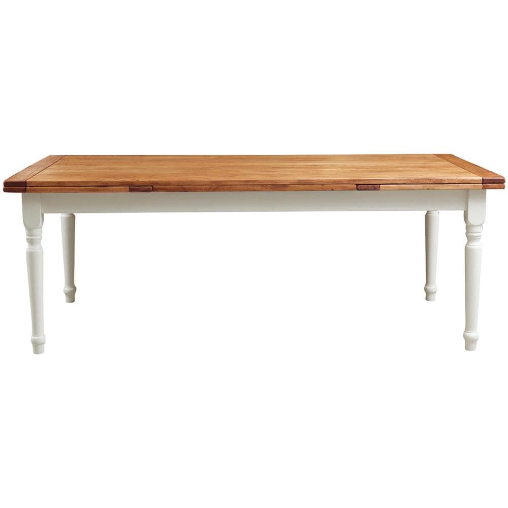 Tavolo Country Allungabile In Legno Massello Di Tiglio Struttura Bianca Anticata Piano Finitura Naturale 220x100x80 Cm - Foto 1