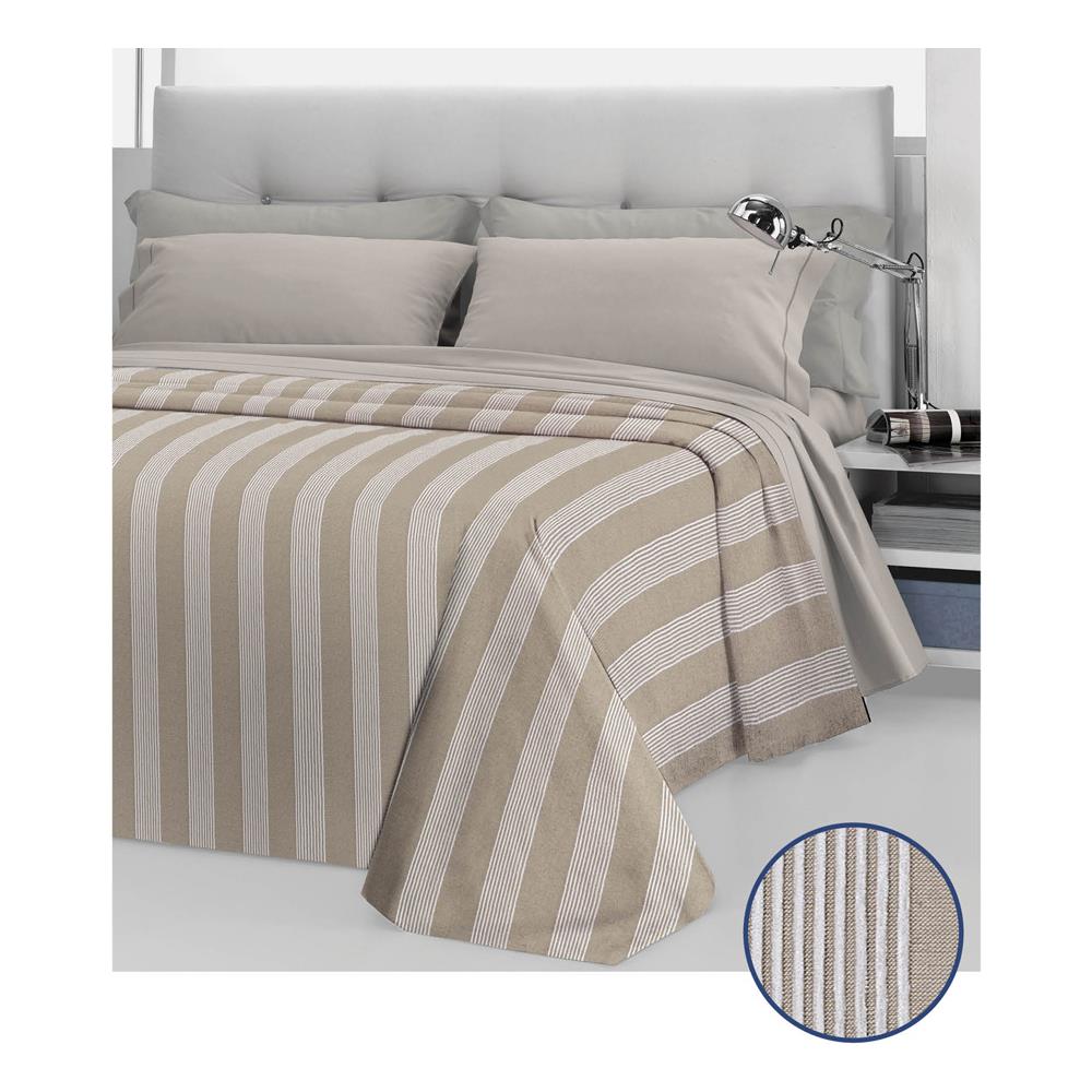 Copriletto Copritutto In Cotone Disegno Ginevra Colore Beige Matrimoniale Beige - Foto 1