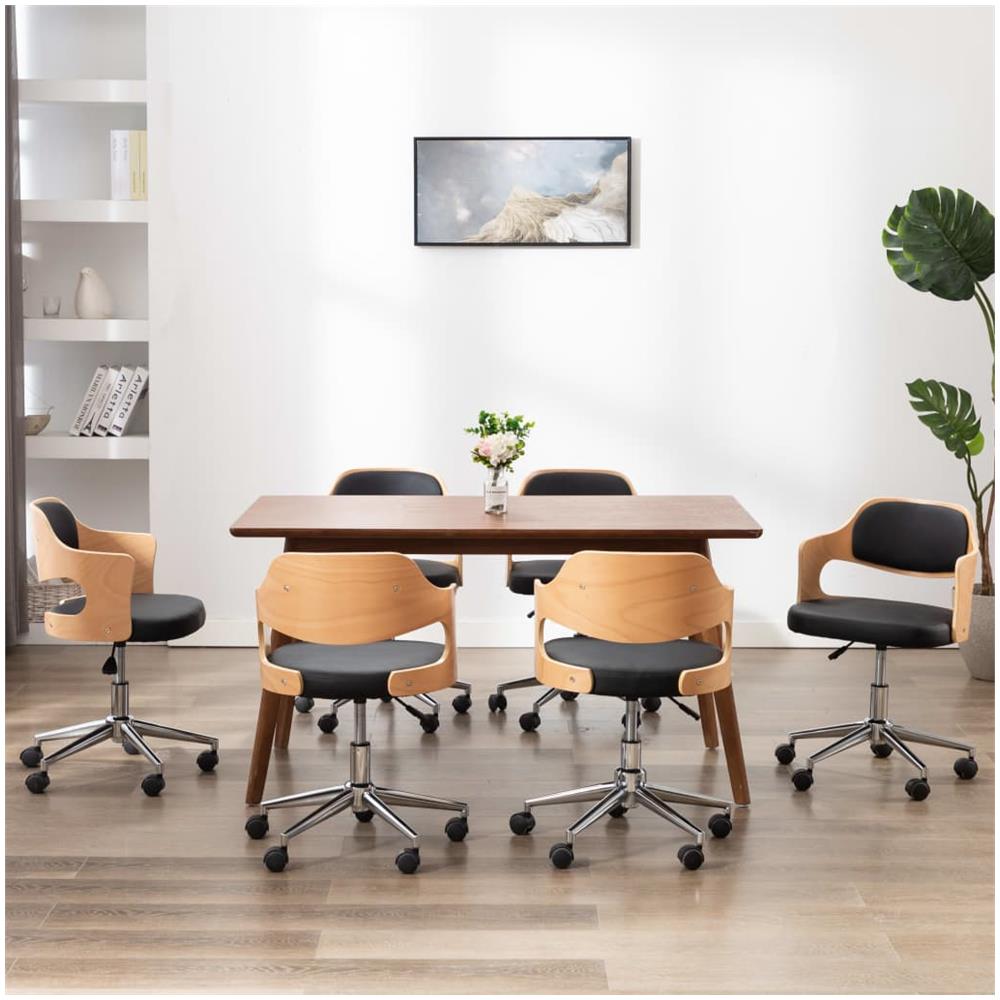 Sedie Da Pranzo Girevoli 6 Pz Nere In Legno Curvo E Similpelle - Foto 1