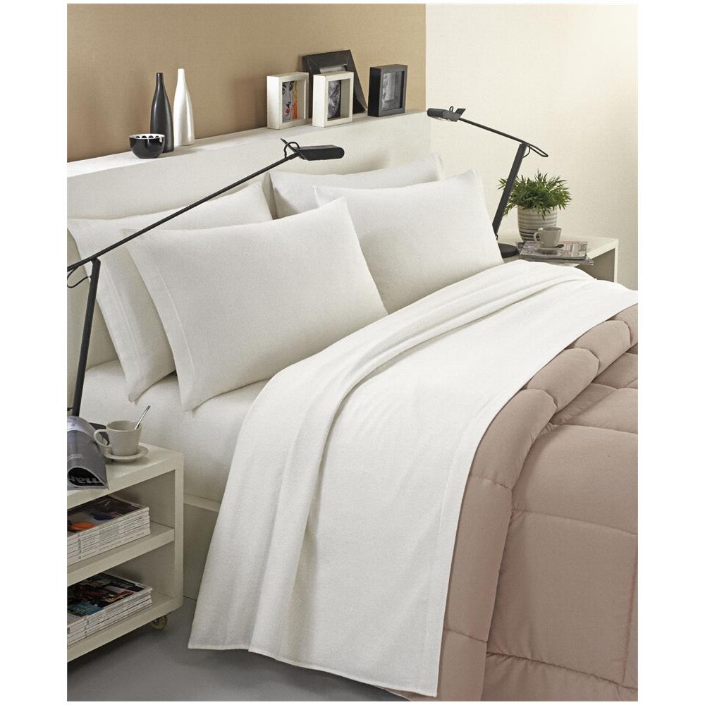 Completo Lenzuola Invernale Felpate In Flanella Anti-pilling 100% Cotone Tinta Unita Matrimoniale Panna - Foto 1