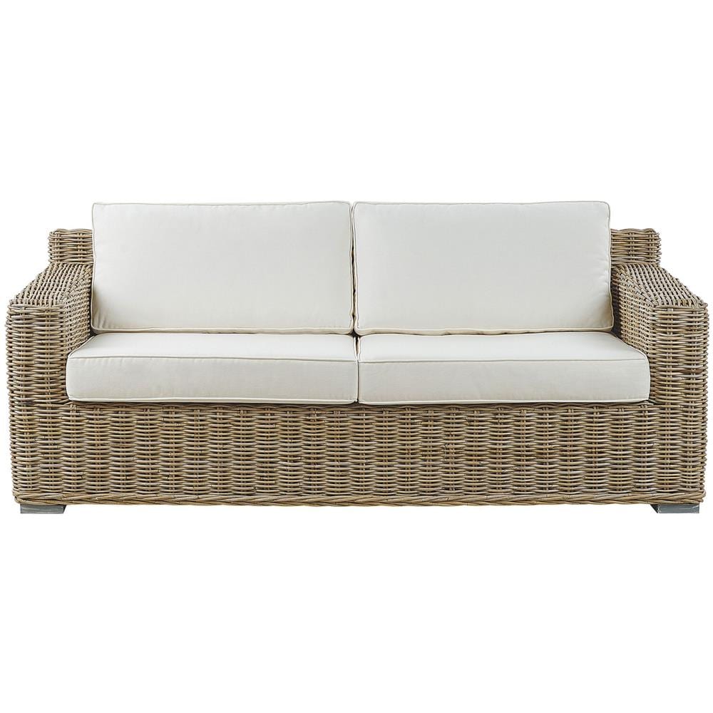 Divano Da Giardino In Rattan Marrone Chiaro 2 Posti Cuscini Bianco Crema Ardea - Foto 1