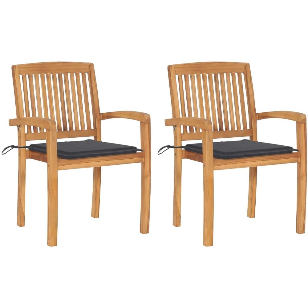 Sedie Da Giardino 2 Pz Con Cuscini Antracite Massello Di Teak - Foto 1