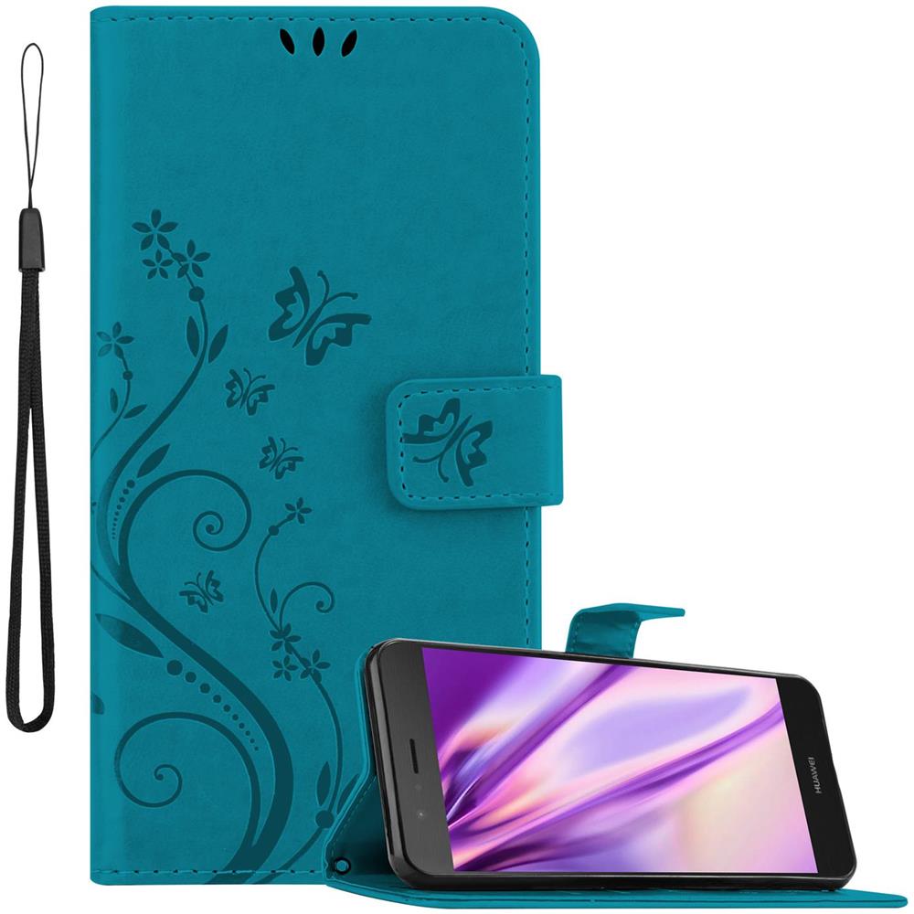 Cadorabo Custodia Compatibile Con Huawei P9 Lite In Blu Fiore - Coperchio Protettivo In Design Floreale Con Chiusura Magnetica, Funzione Stand E Slot Per Carte - Foto 1