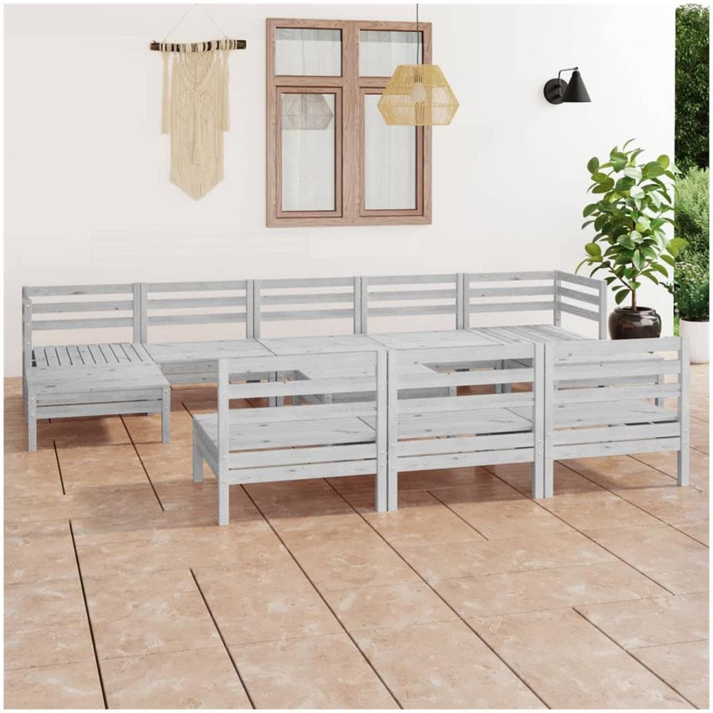 Set Divani Da Giardino 11 Pz Bianco In Legno Massello Di Pino - Foto 1