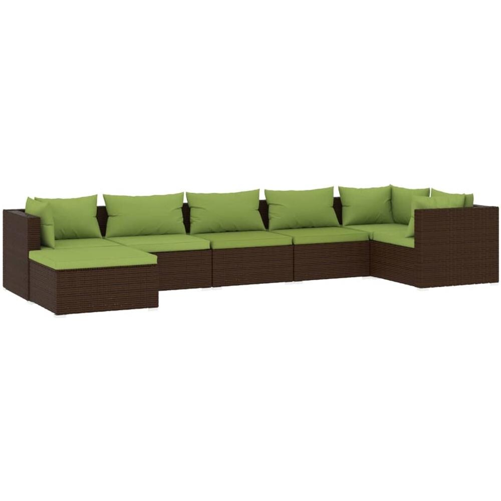 Set Divani Da Giardino 7 Pz Con Cuscini In Polyrattan Marrone - Foto 1