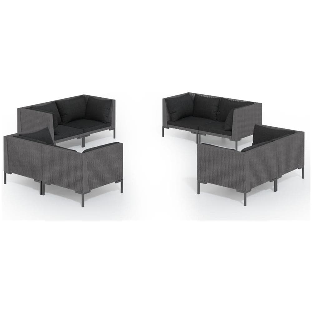 Set Divani Giardino 8 Pz Con Cuscini In Polyrattan Grigio Scuro - Foto 2