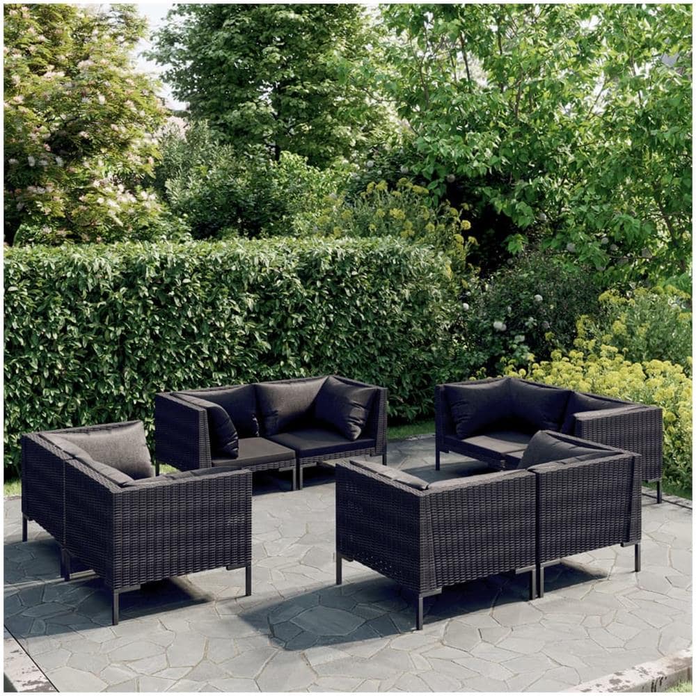 Set Divani Giardino 8 Pz Con Cuscini In Polyrattan Grigio Scuro - Foto 1