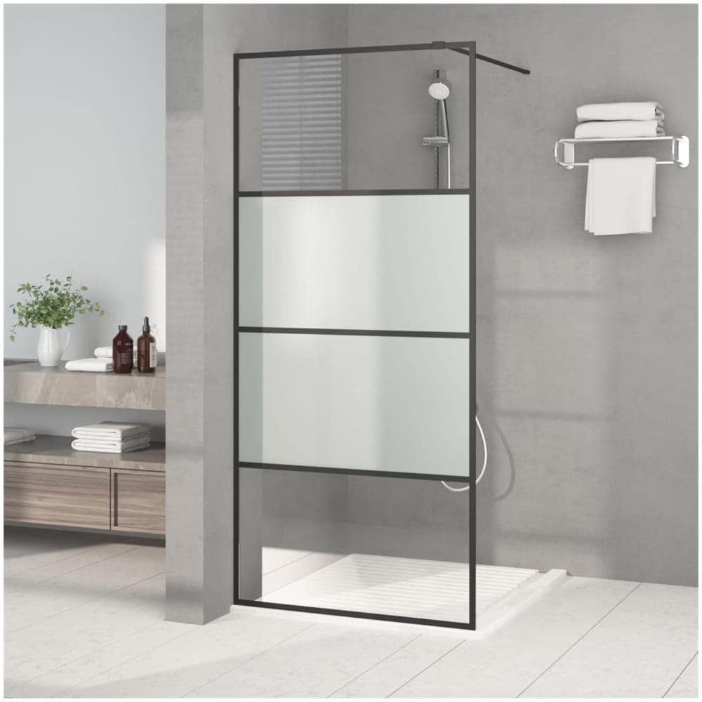 Parete Doccia Walk In Nera 90x195 Cm Vetro Semi Smerigliato Esg - Foto 1