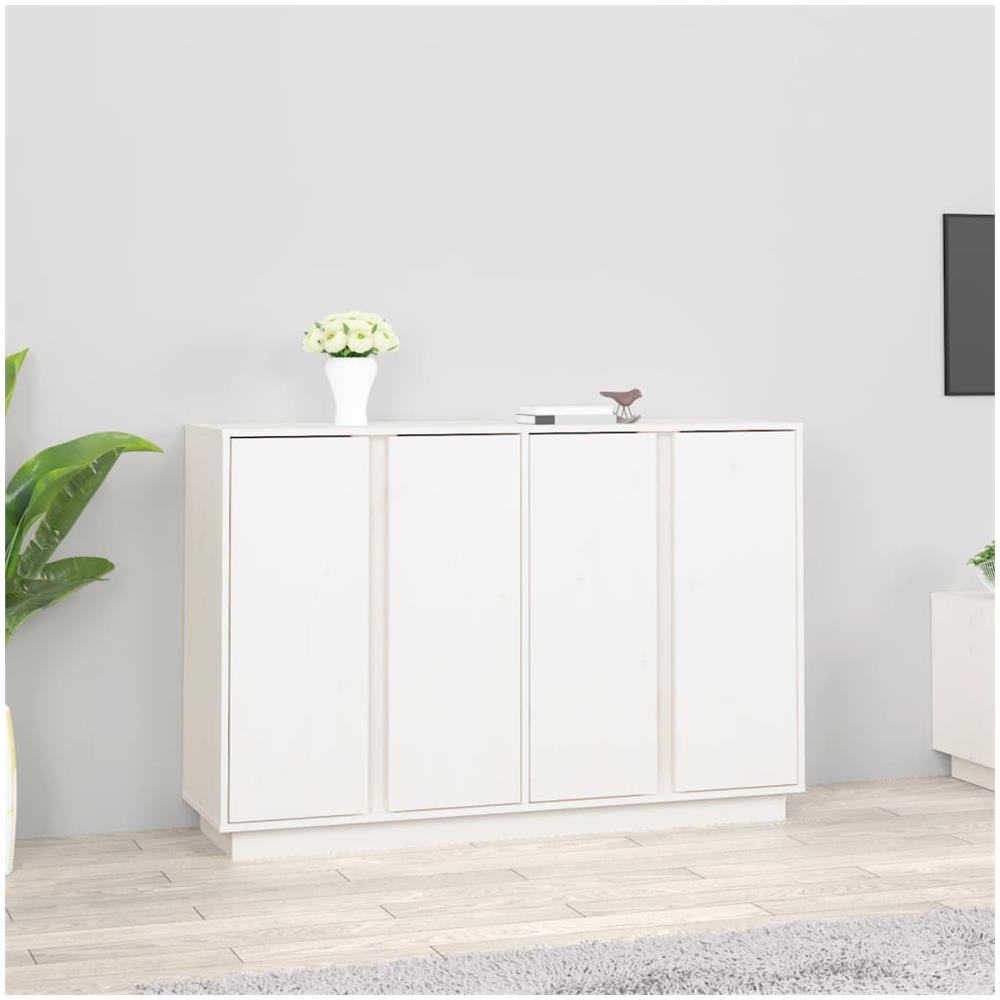 Credenza Bianca 120x35x80 Cm In Legno Massello Di Pino - Foto 1