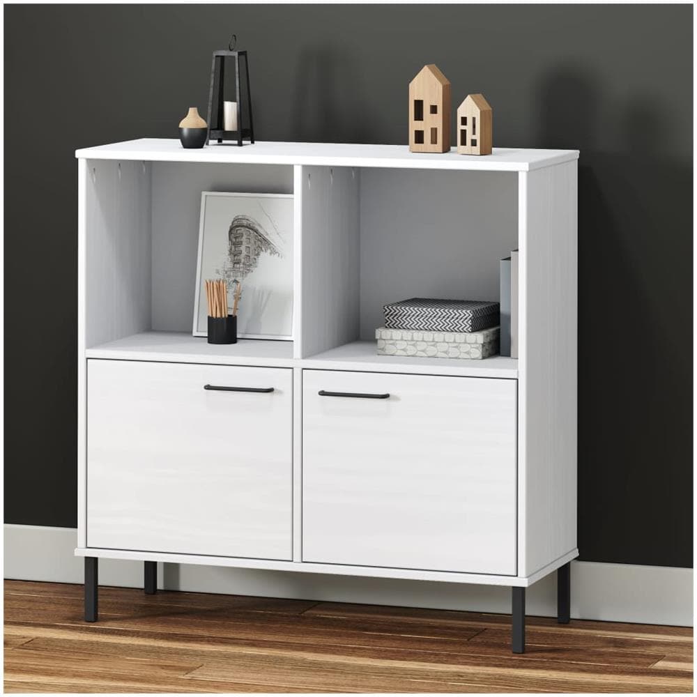 Libreria Gambe Metallo Bianco 90x35x90,5 Cm Legno Massello Oslo - Foto 1