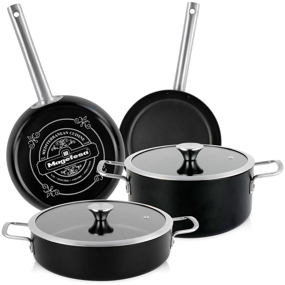 Ares Set Di Pentole Induzione 6-piece Antiaderente Casseruoli, Padelle Design Vintage Nero - Foto 1