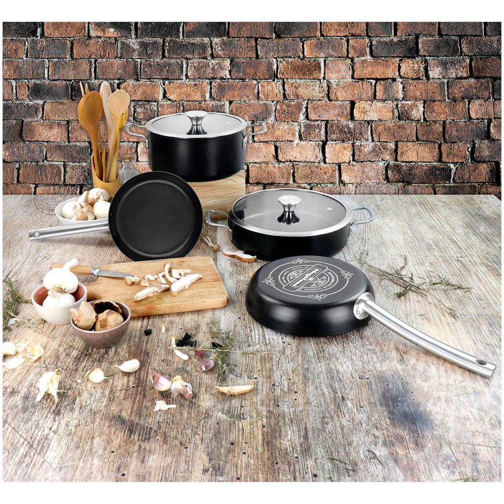 Ares Set Di Pentole Induzione 6-piece Antiaderente Casseruoli, Padelle Design Vintage Nero - Foto 2
