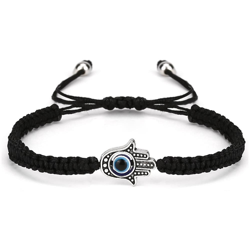 Bracciale In Macramè Con Mano Hamsa Protettiva Black - Foto 1