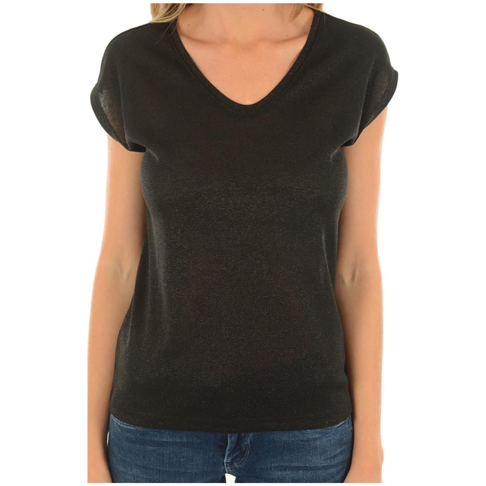T-shirts Silvery S / s V Neck Lurex Top Jrs Donna, Nero, L - Foto 1