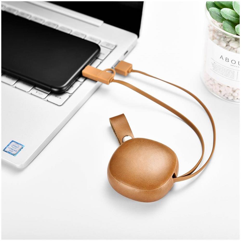 Cavo Di Ricarica Retrattile 2 In 1 (+ Micro Usb Type-c) In Pelle Deluxe Khaki Icarer - Foto 6