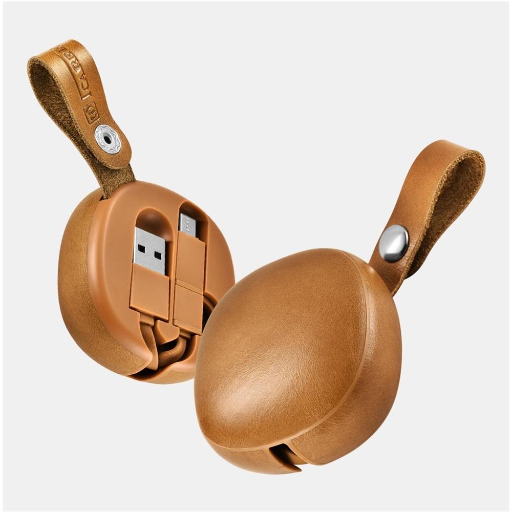 Cavo Di Ricarica Retrattile 2 In 1 (+ Micro Usb Type-c) In Pelle Deluxe Khaki Icarer - Foto 1