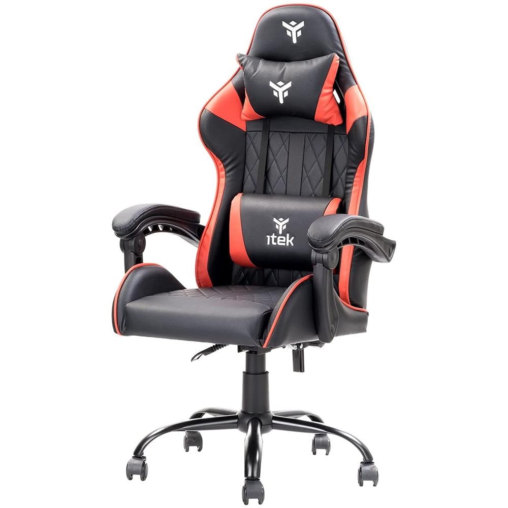 Gaming Chair RHOMBUS PF10- PVC, Doppio Cuscino, Schienale Reclinabile, Nero Rosso - Foto 1