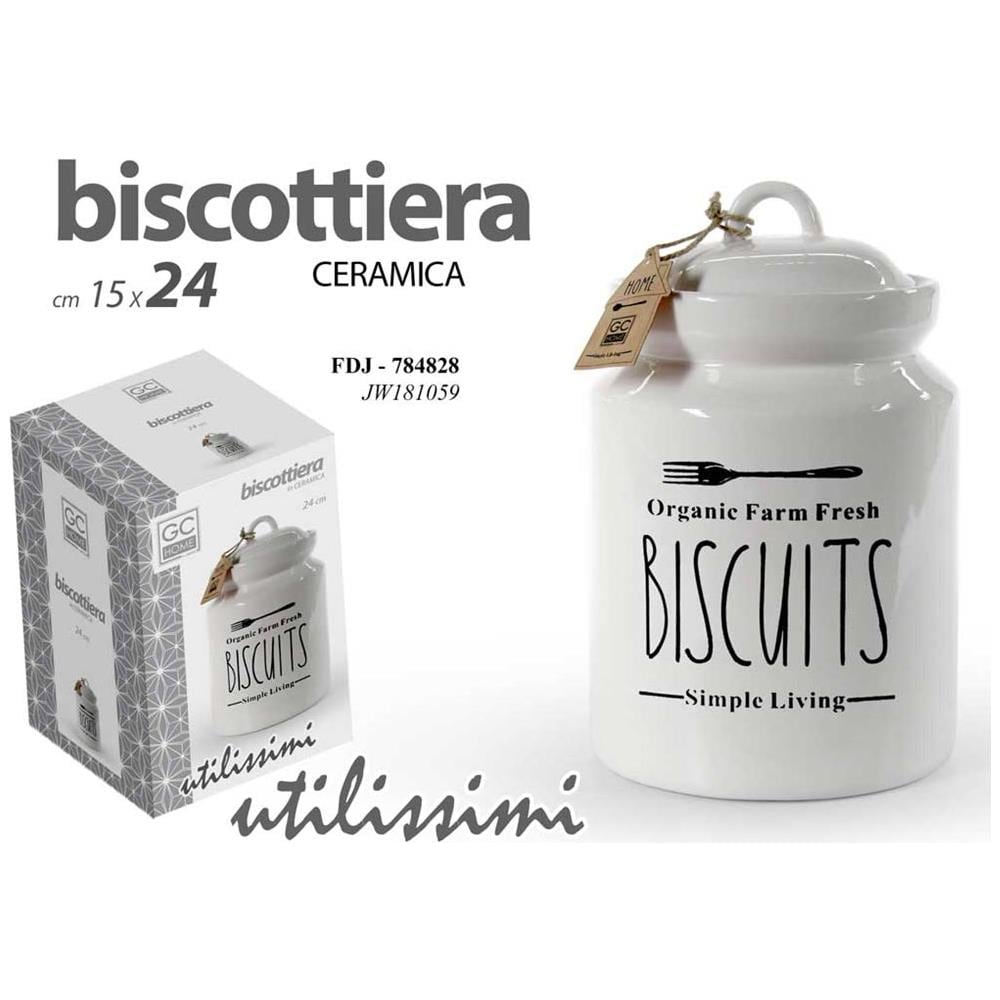 Biscottiera Barattolo Per Biscotti Muffin Dolci In Ceramica Bianca Con Scritte - Foto 2