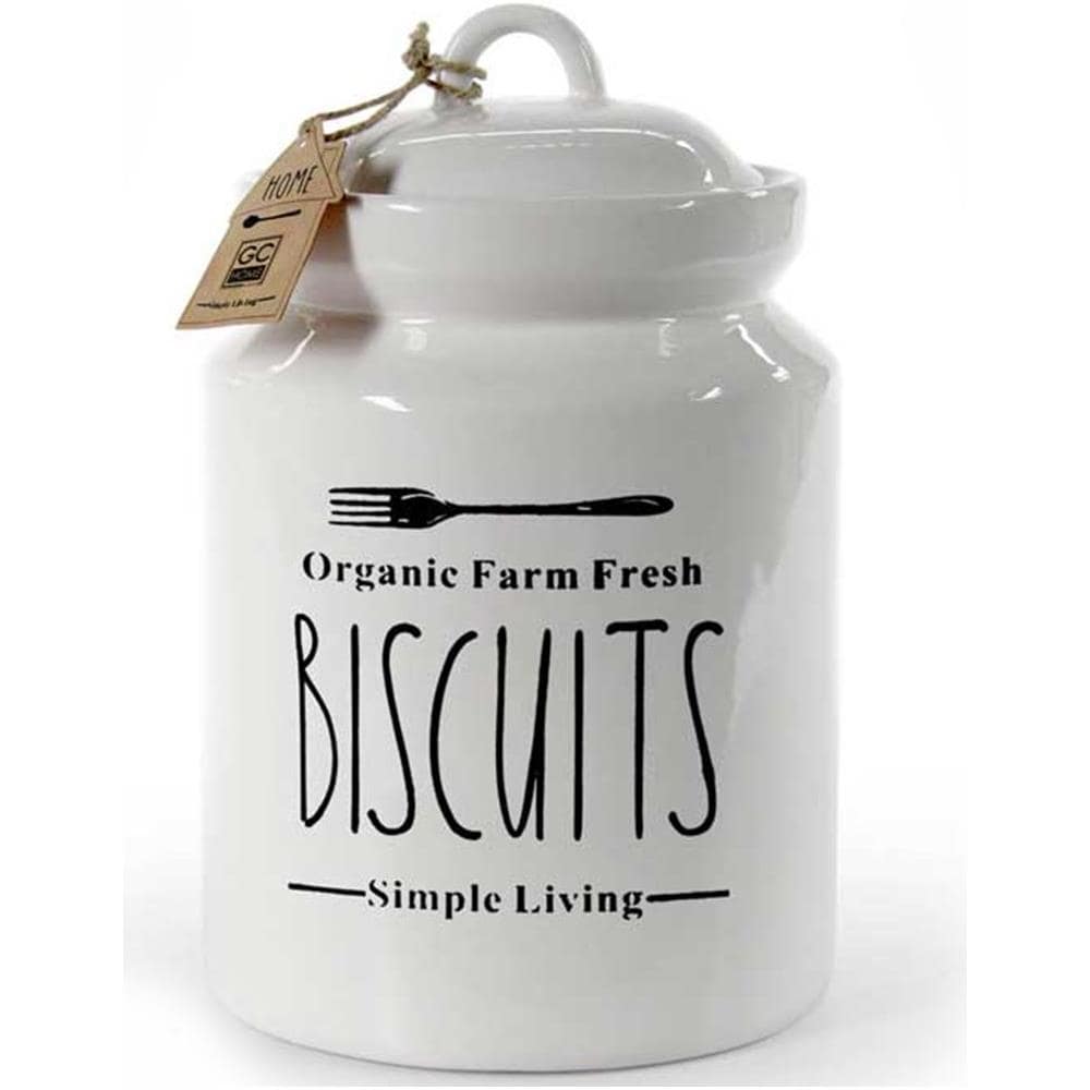 Biscottiera Barattolo Per Biscotti Muffin Dolci In Ceramica Bianca Con Scritte - Foto 1