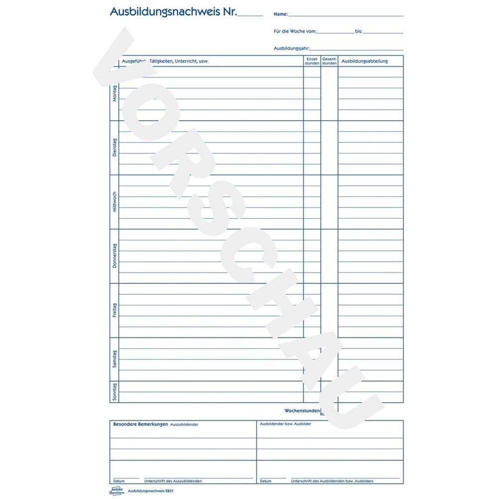 Zweckform Formularbuch ""ausbildungsnachweis"", A4 28 Blatt, 1 Woche Je Seite, Unterteilt In Ausbildungstage (2831)  - Foto 3
