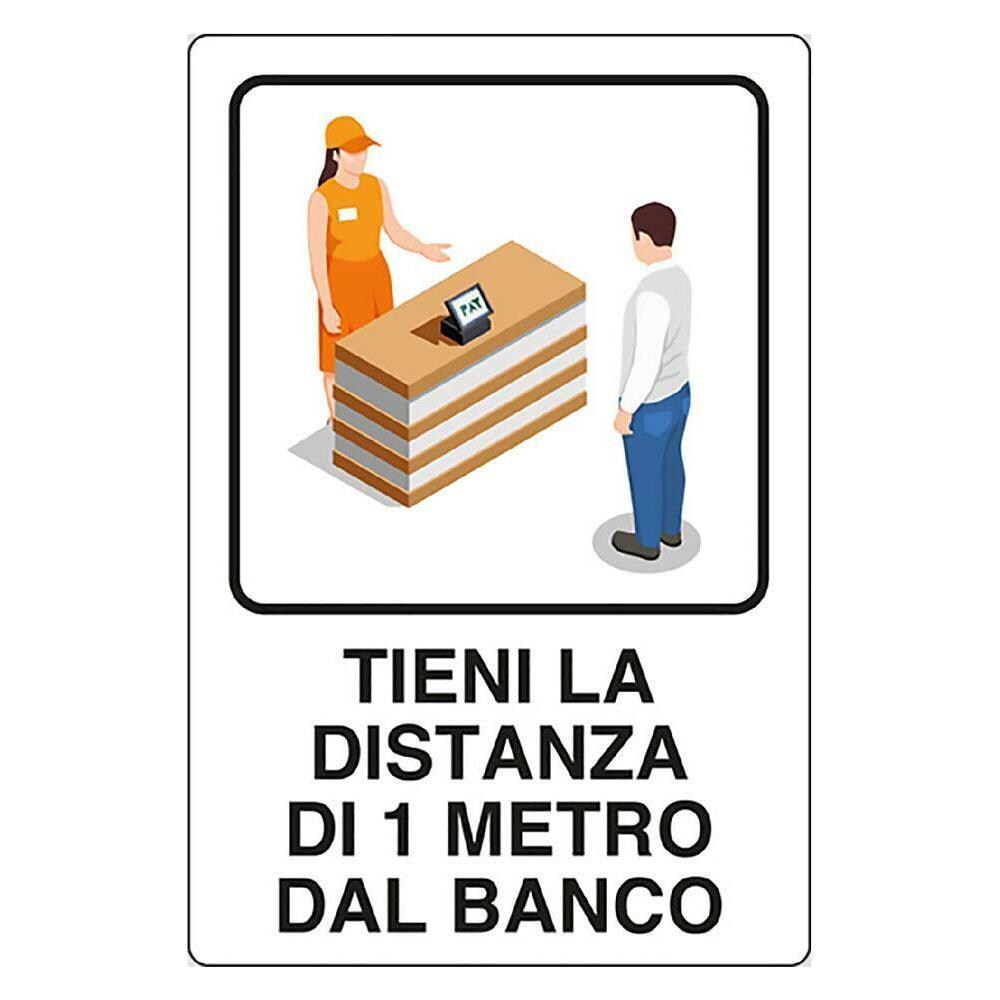 Cartello Distanza Di 1mt Dal Banco 30x20cm Alluminio - Foto 2