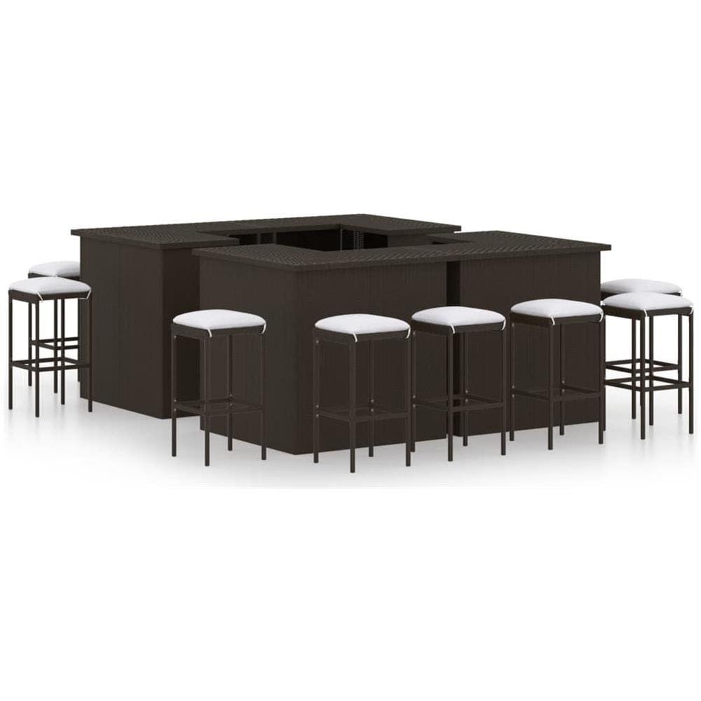 Set Da Bar Da Giardino 16 Pz Con Cuscini In Polyrattan Marrone - Foto 1