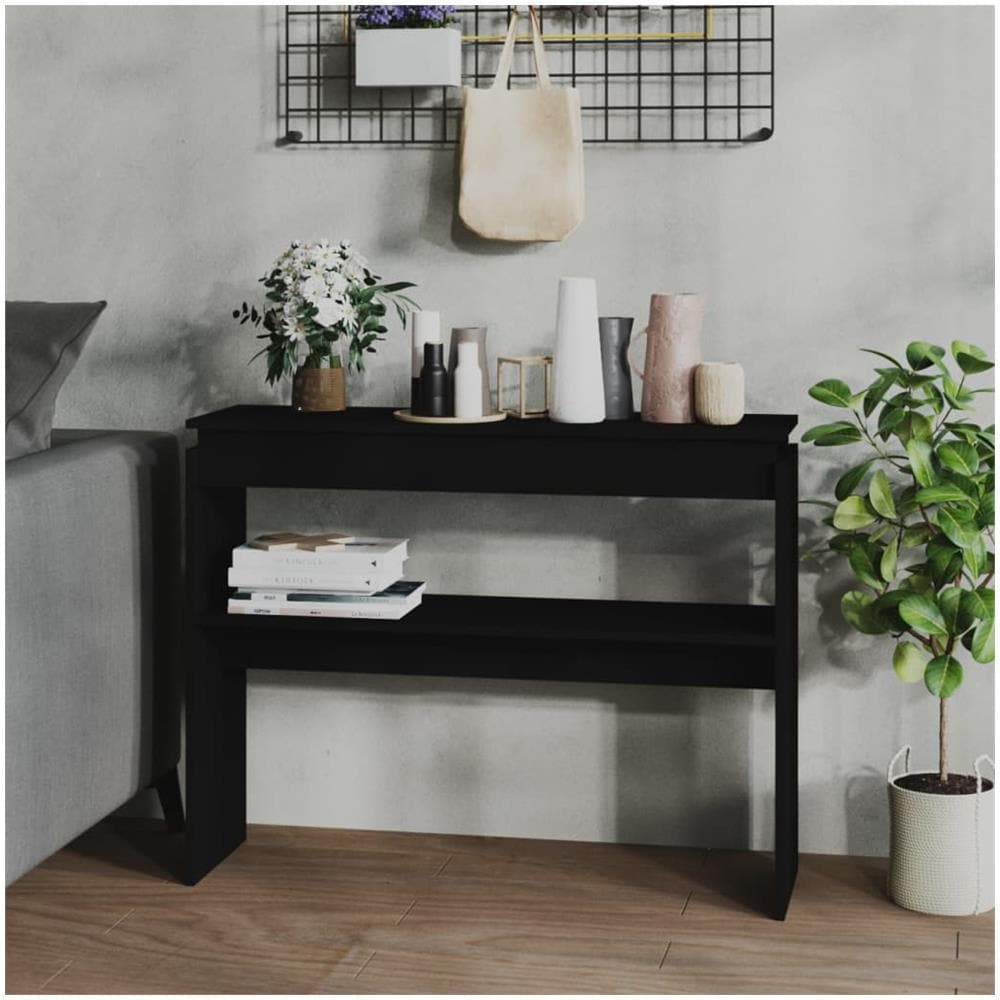 Tavolino Consolle Nero 102x30x80 cm in Legno Multistrato - Foto 1