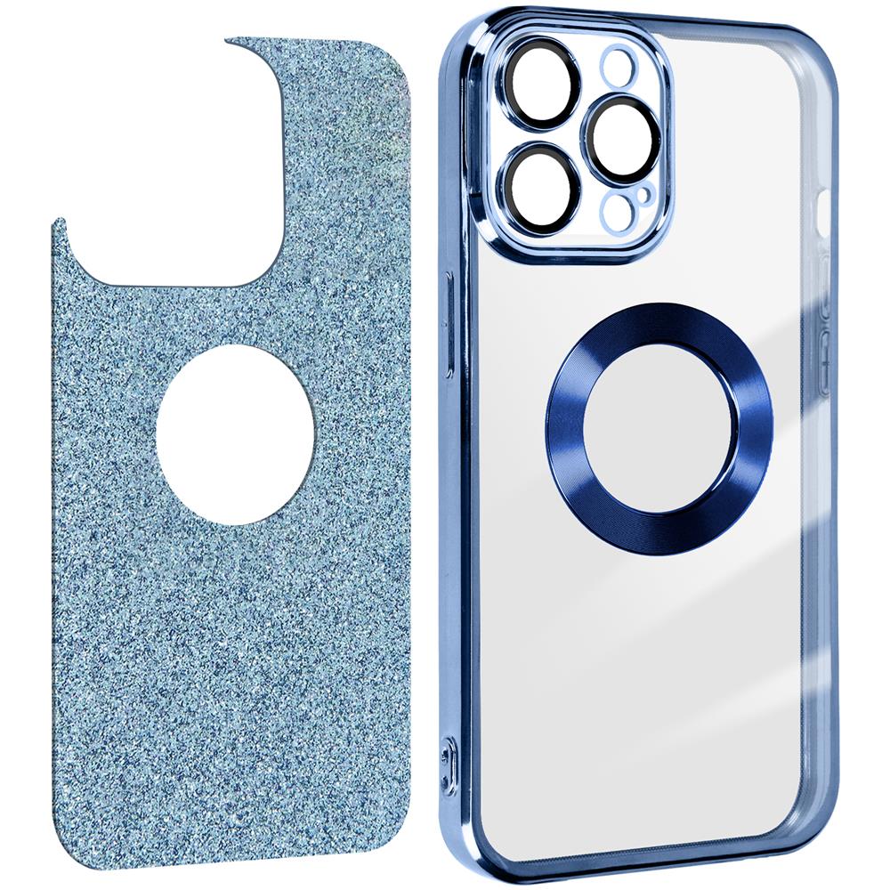 Cover Per Iphone 12 Pro Max Glitter Amovibile Silicone Protecam Spark Azzurra - Foto 5