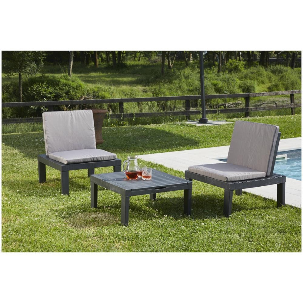Set Salotto Da Esterno Cervia, Set Da Giardino Con 2 Sedute Con Schienale Ed 1 Modulo Multifunzione, Salottino Con Cuscini, 100% Made In Italy, Antracite - Foto 1