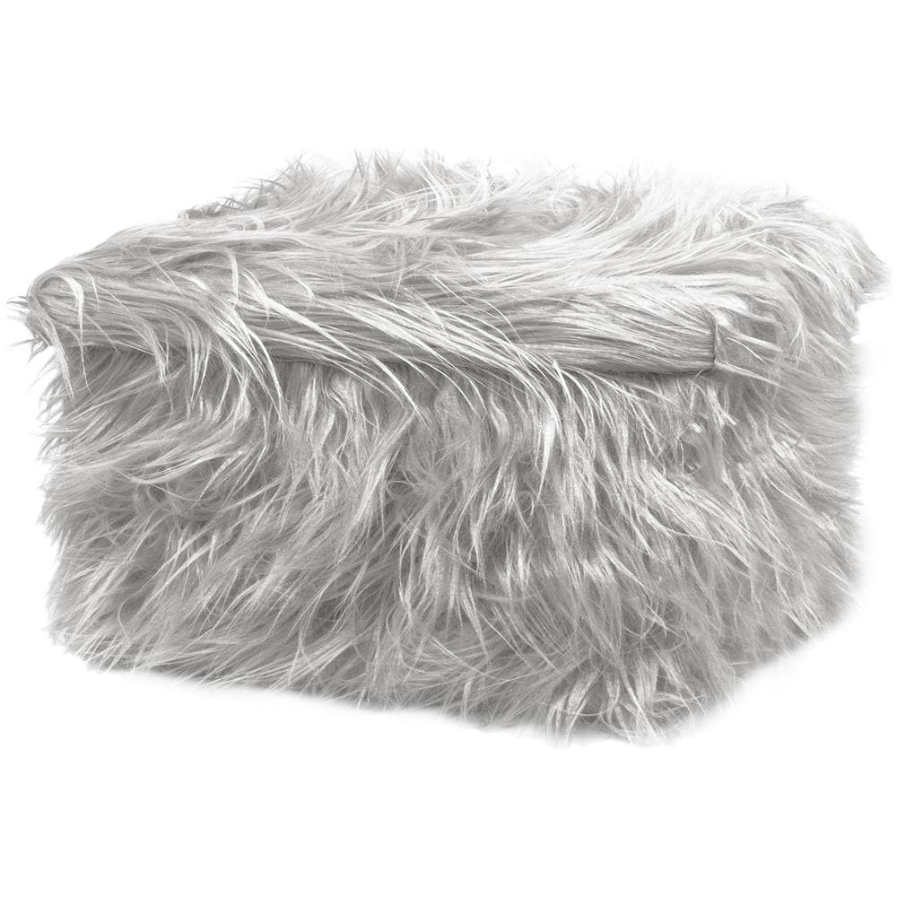 Pouf Contenitore Salotto Camera Quadrato Con Pelo Modello Double Yeti In Tinta Unita Pouf Grigio - Foto 1