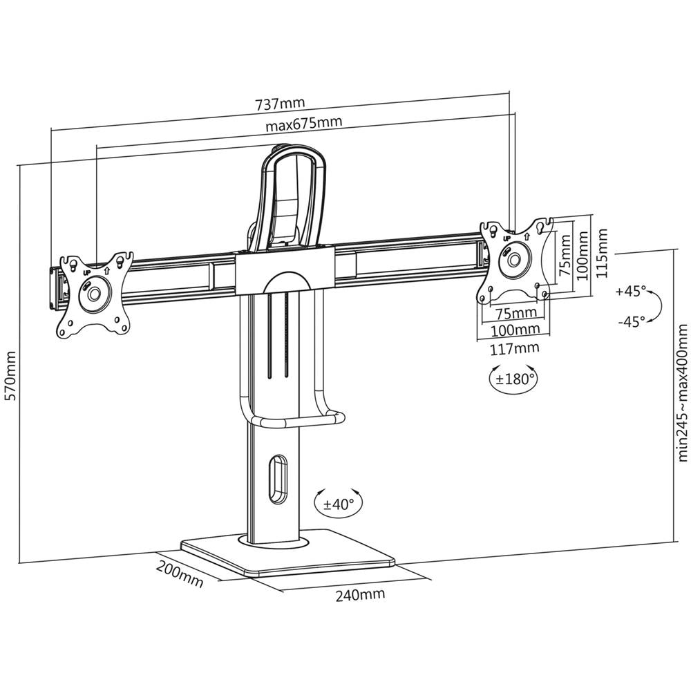 DT27TSR-065 supporto da tavolo per Tv a schermo piatto 68,6 cm (27") Nero Scrivania - Foto 6