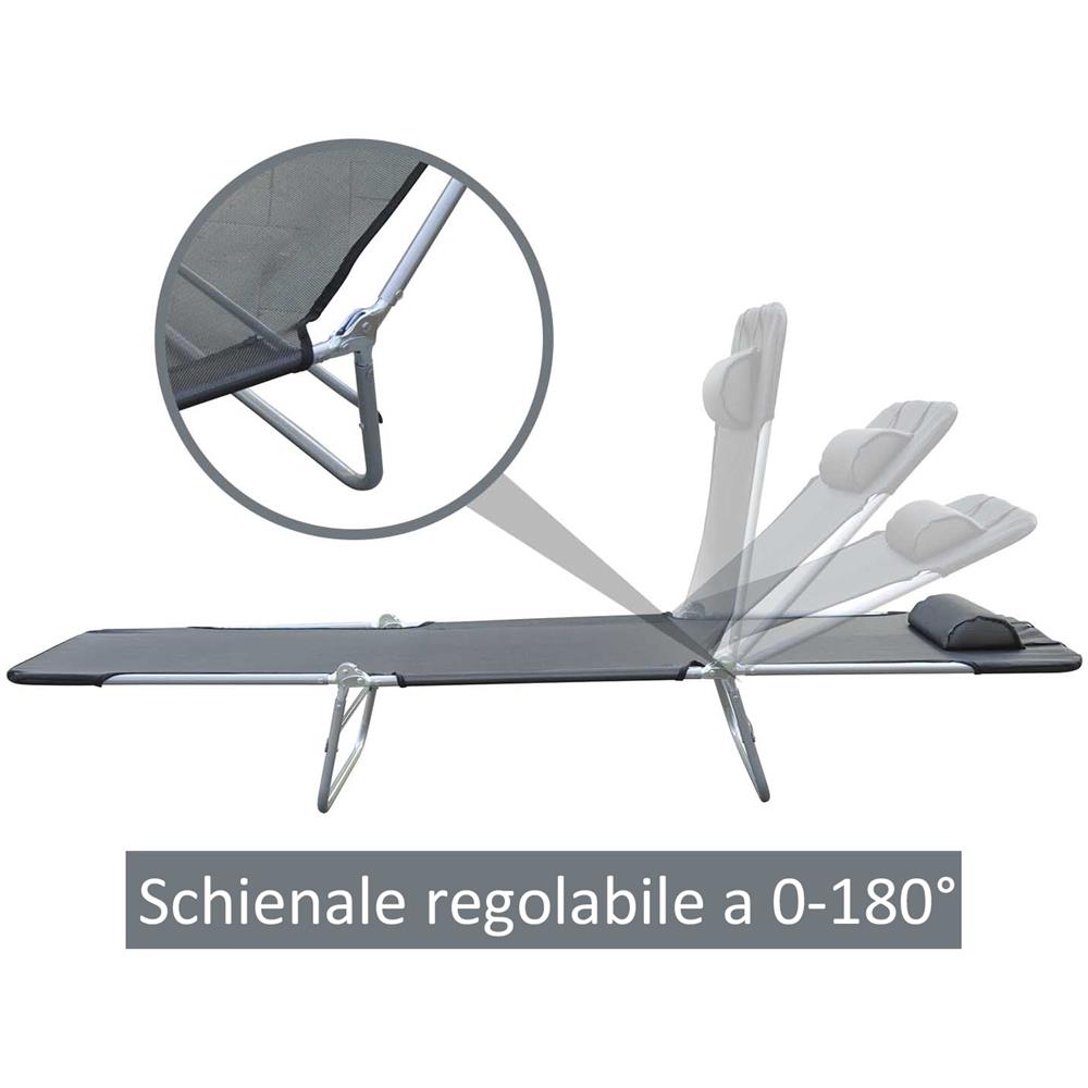 Lettino Prendisole Pieghevole e Reclinabile, nero - Foto 8